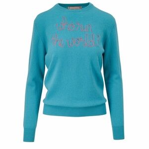 Lingua Franca “Who run the world” sweater cashmere cable stitched who run